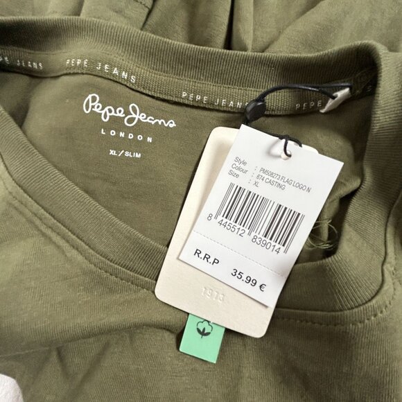 Pepe Jeans London Slim Fit Mens Olive Green Graphic T-Shirt XL Cotton Casual New - Picture 3 of 8